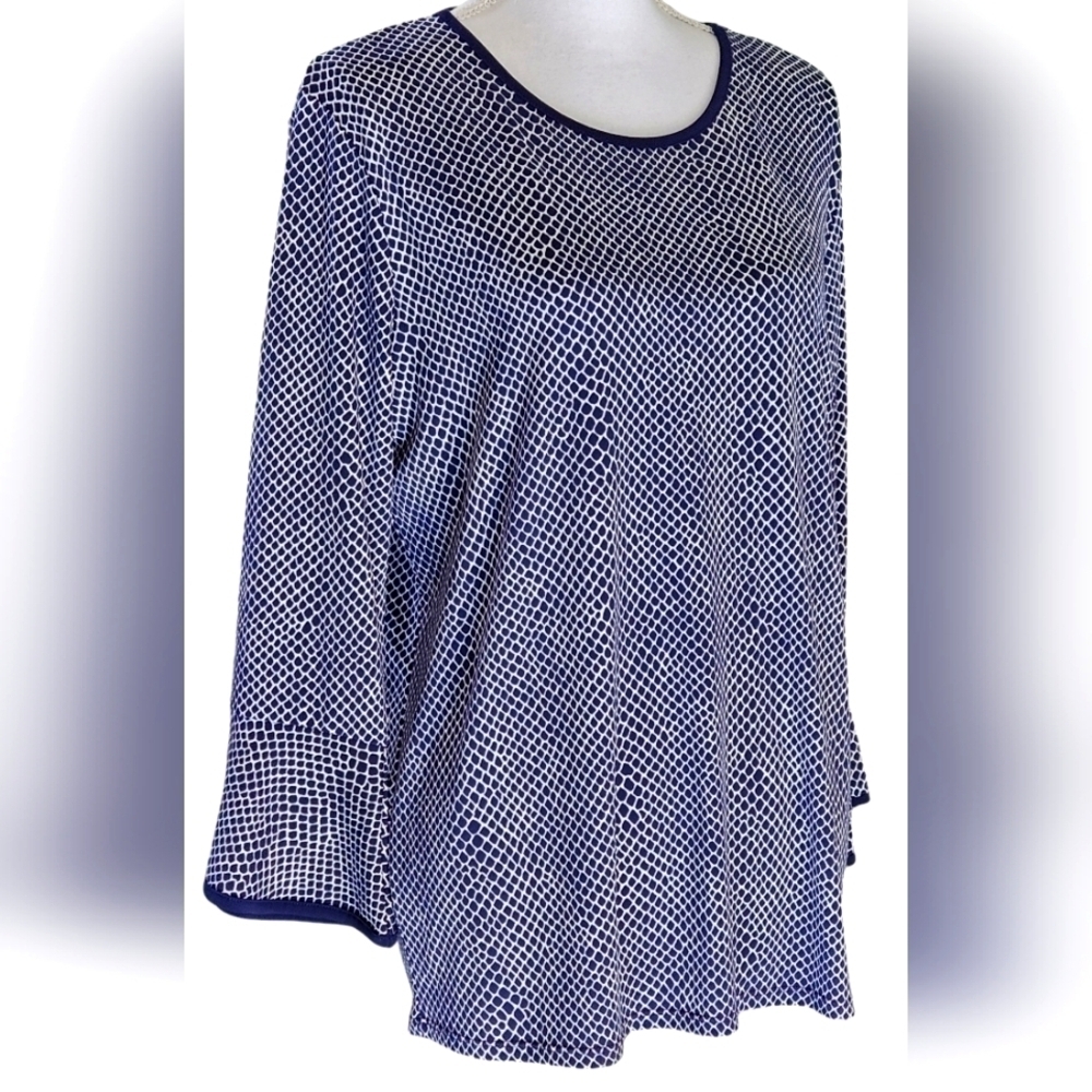MICHAEL KORS PULLOVER BLOUSE SZ L NAVY WHITE